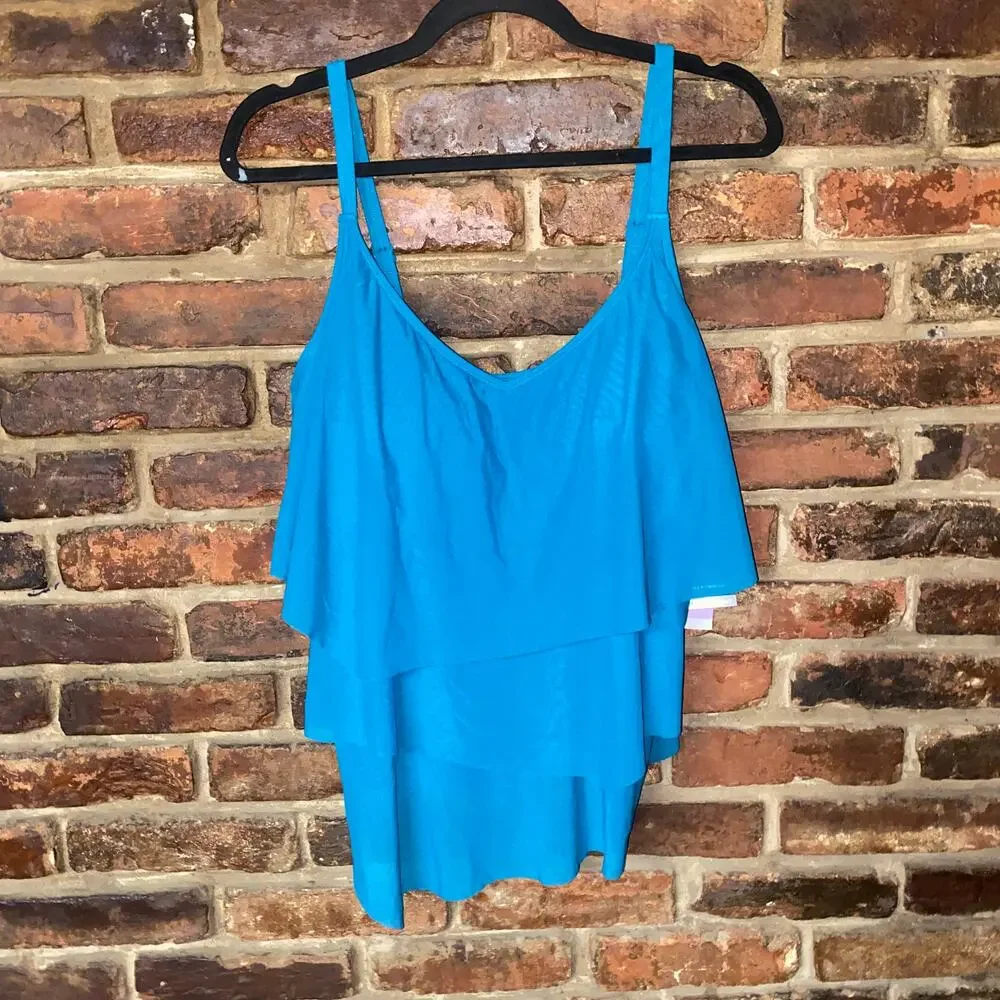NWT Coco Reef Teal Blue Flourish Tier Mesh Tankini Swim Bathing Suit Top 38D